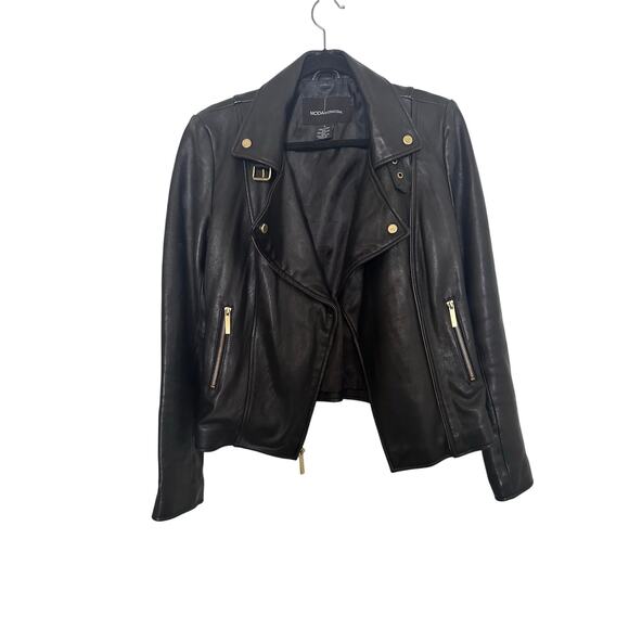 VTG Moda International Black Leather Motor Jacket Y2K Biker Size Small - Picture 2 of 11